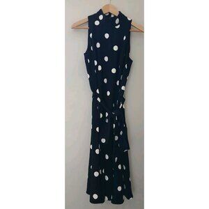 Lauren Ralph Lauren Polka Dot Sleeveless Midi Dress Size 10 Black White Belt